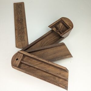 Vintage Rare Collectible Hand Carved Wooden 3 Level Puzzle Box / Pencil Box